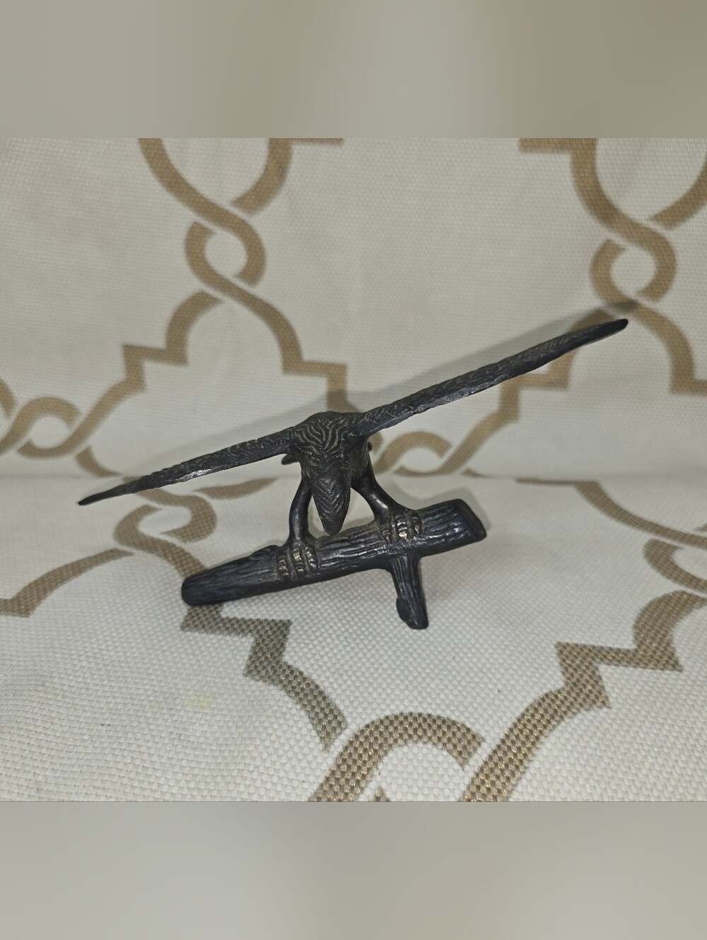 American Bald Eagle Cast Metal Antique Finish Perched on Branch Sculpture